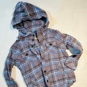 All Saints Plaid Hooded Long Sleeve Button Up Sz 4